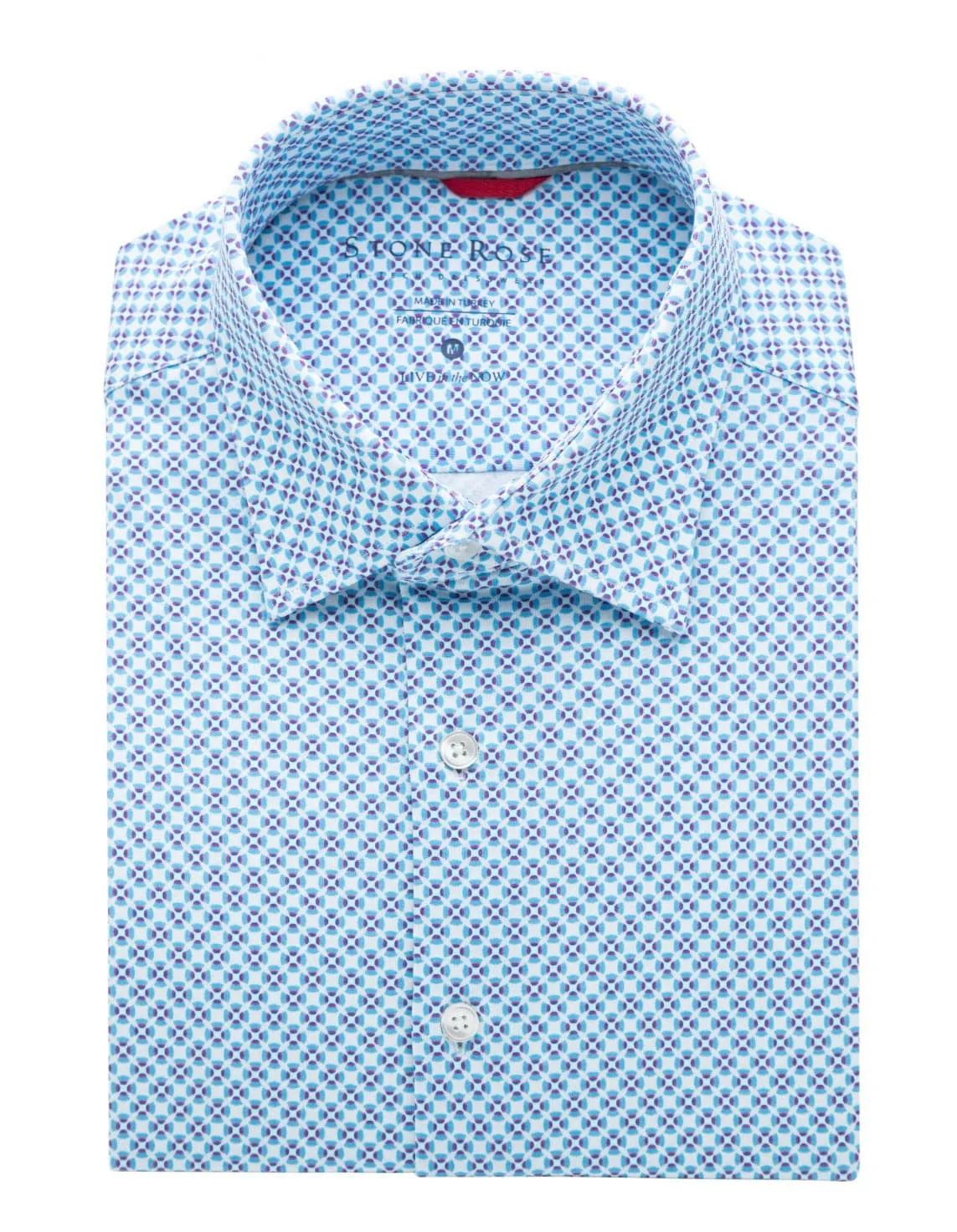 Light Blue Circular Geometric Print Short Sleeve Shirt