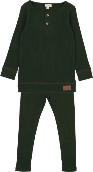 Lil Legs Green/Camel Henley Ribbed set