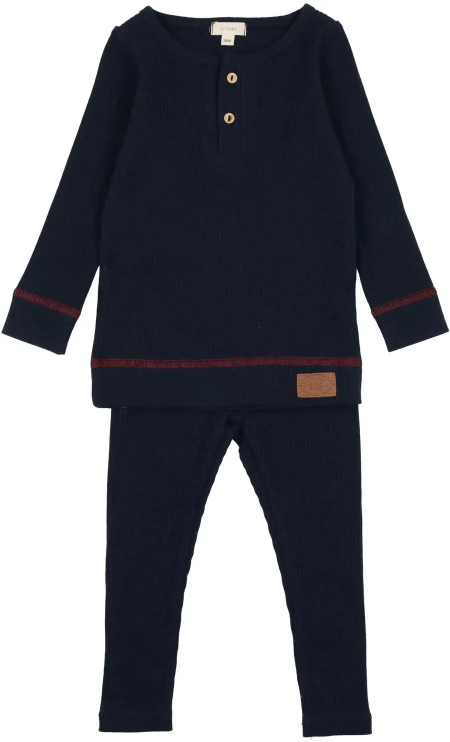 Lil Legs Navy/Red Henley Ribbed set