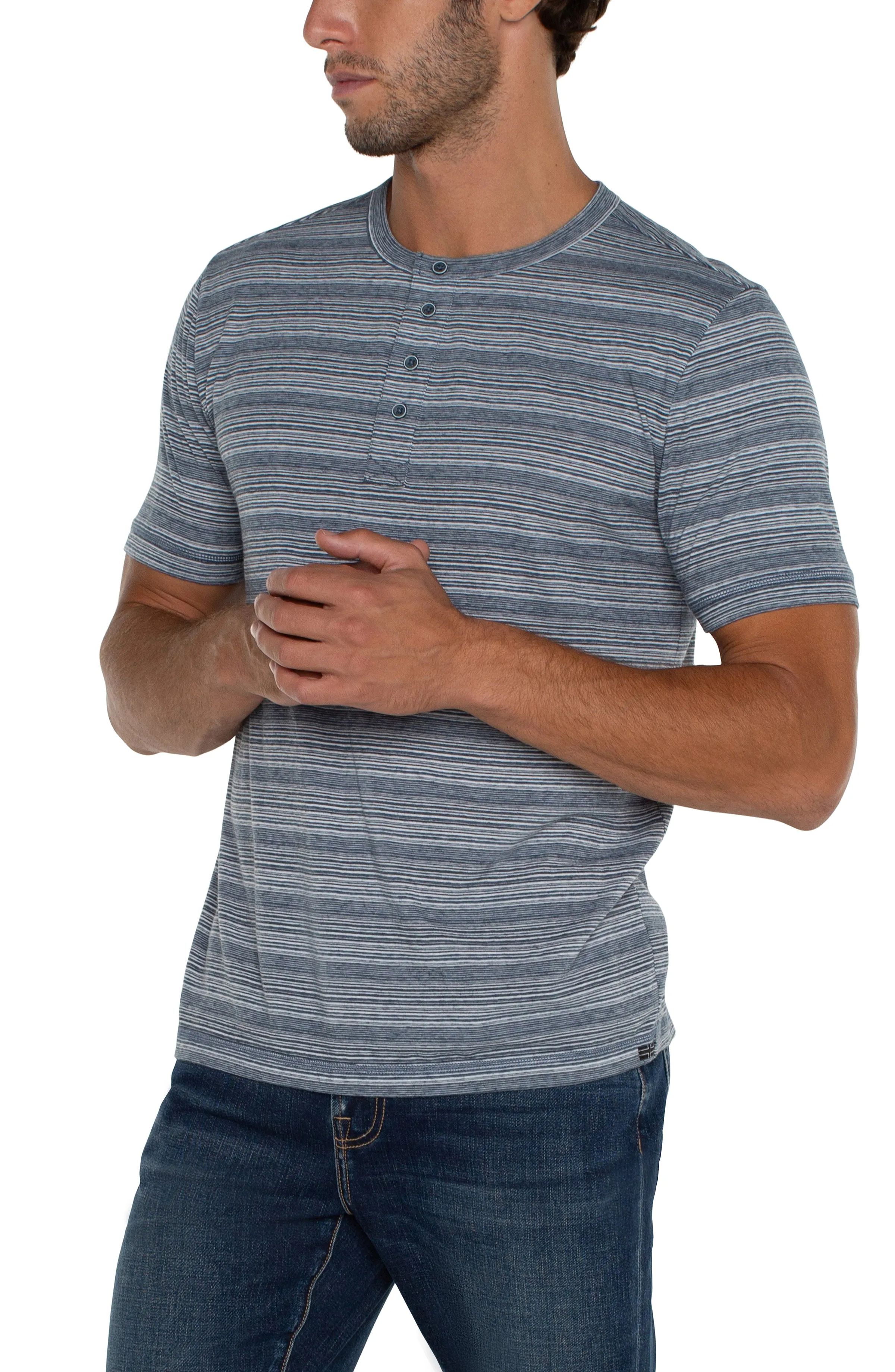 Liverpool Blue Striped Short Sleeve Henley