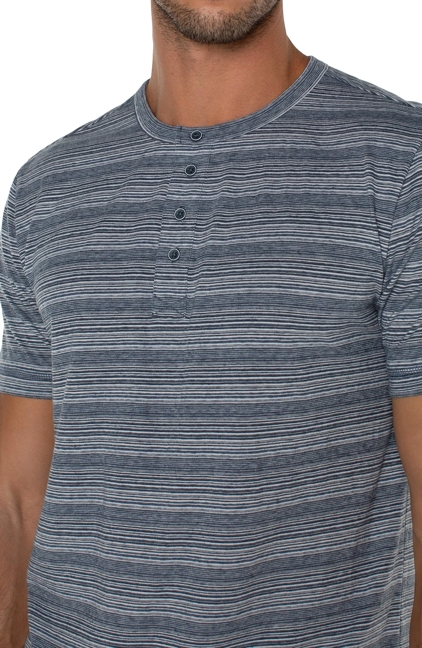 Liverpool Blue Striped Short Sleeve Henley