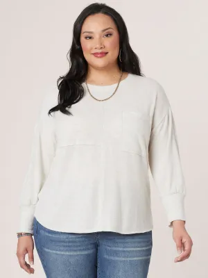 Long Band Sleeve Scoop Neck Pocket Hi-Low Plus Size Knit Top