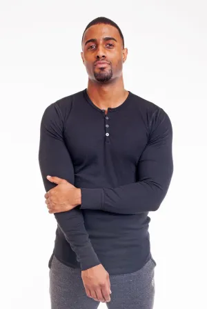 LONG SLEEVE BLACK HENLEY