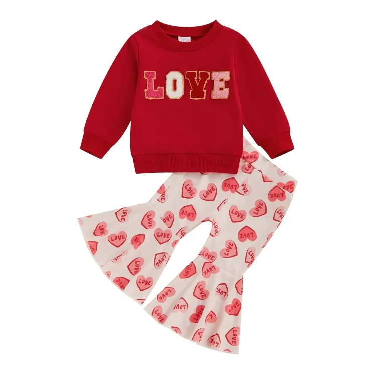 Long Sleeve Love Flared Pants Baby Set