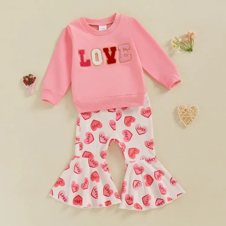 Long Sleeve Love Flared Pants Baby Set