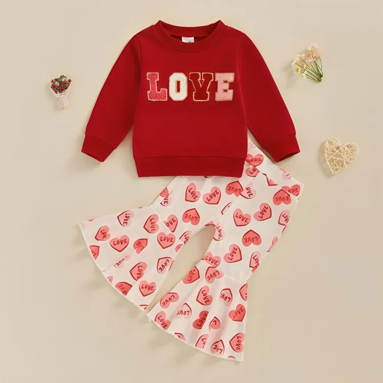 Long Sleeve Love Flared Pants Baby Set