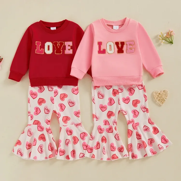 Long Sleeve Love Flared Pants Baby Set