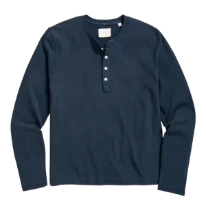 Long Sleeve Organic Cotton Henley - Carbon Blue