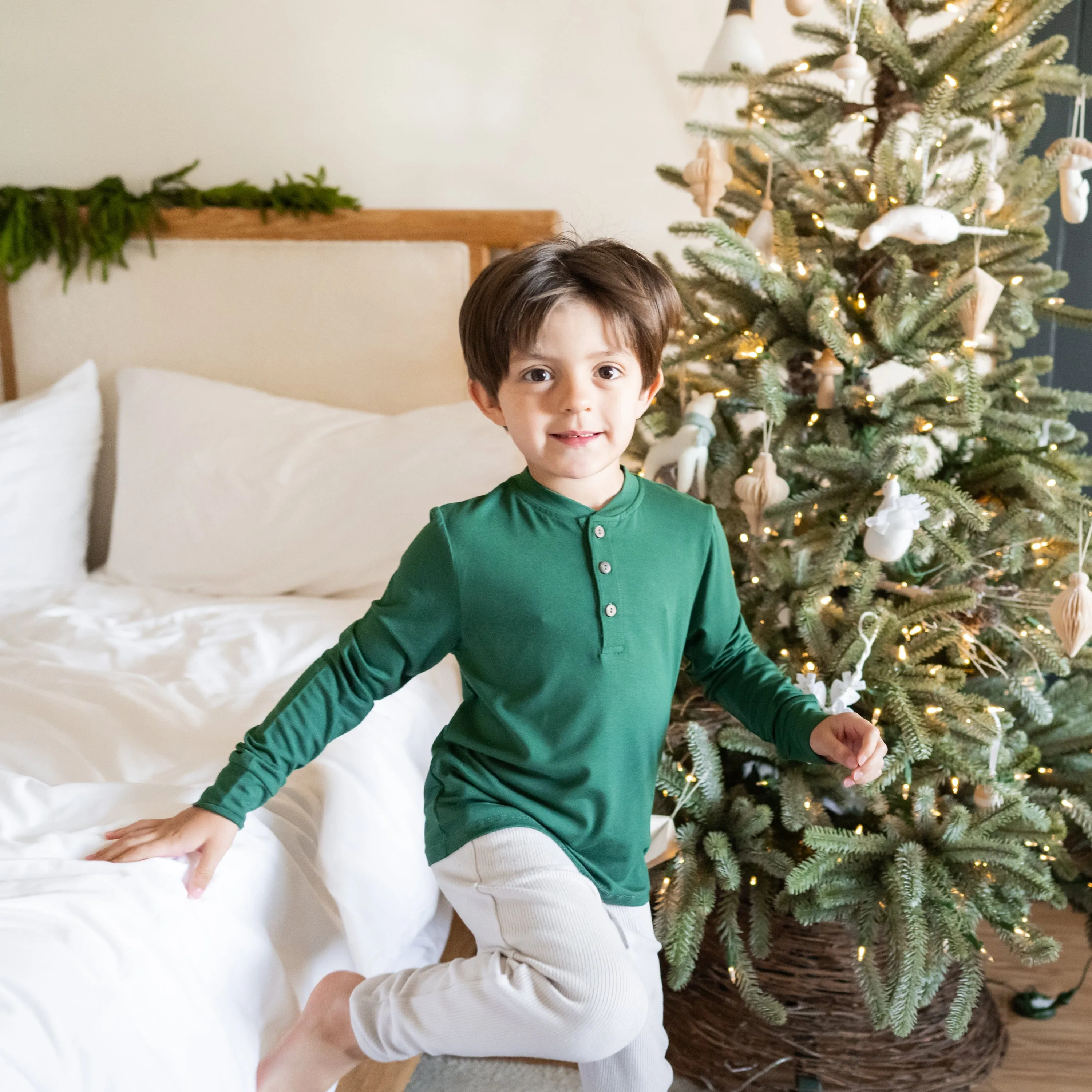 Long Sleeve Toddler Henley Tee in Evergreen