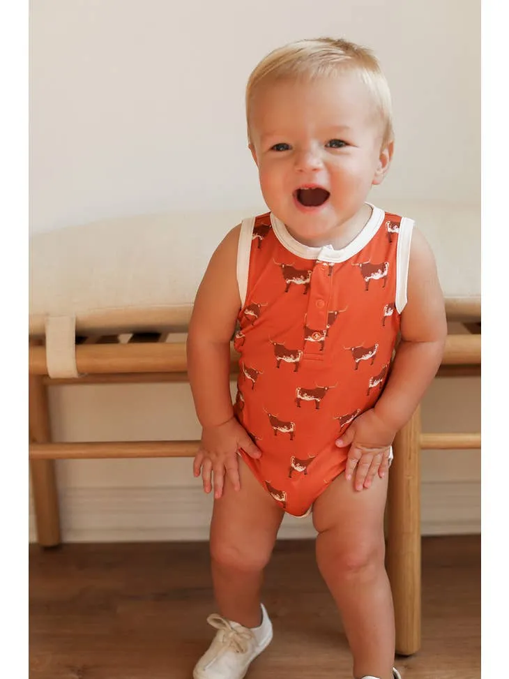 Longhorn Bamboo Henley Onesie