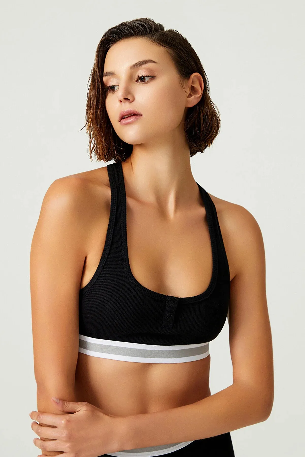 Los Ojos x Melodi White Cotton Ribbed Bra Henley Bra