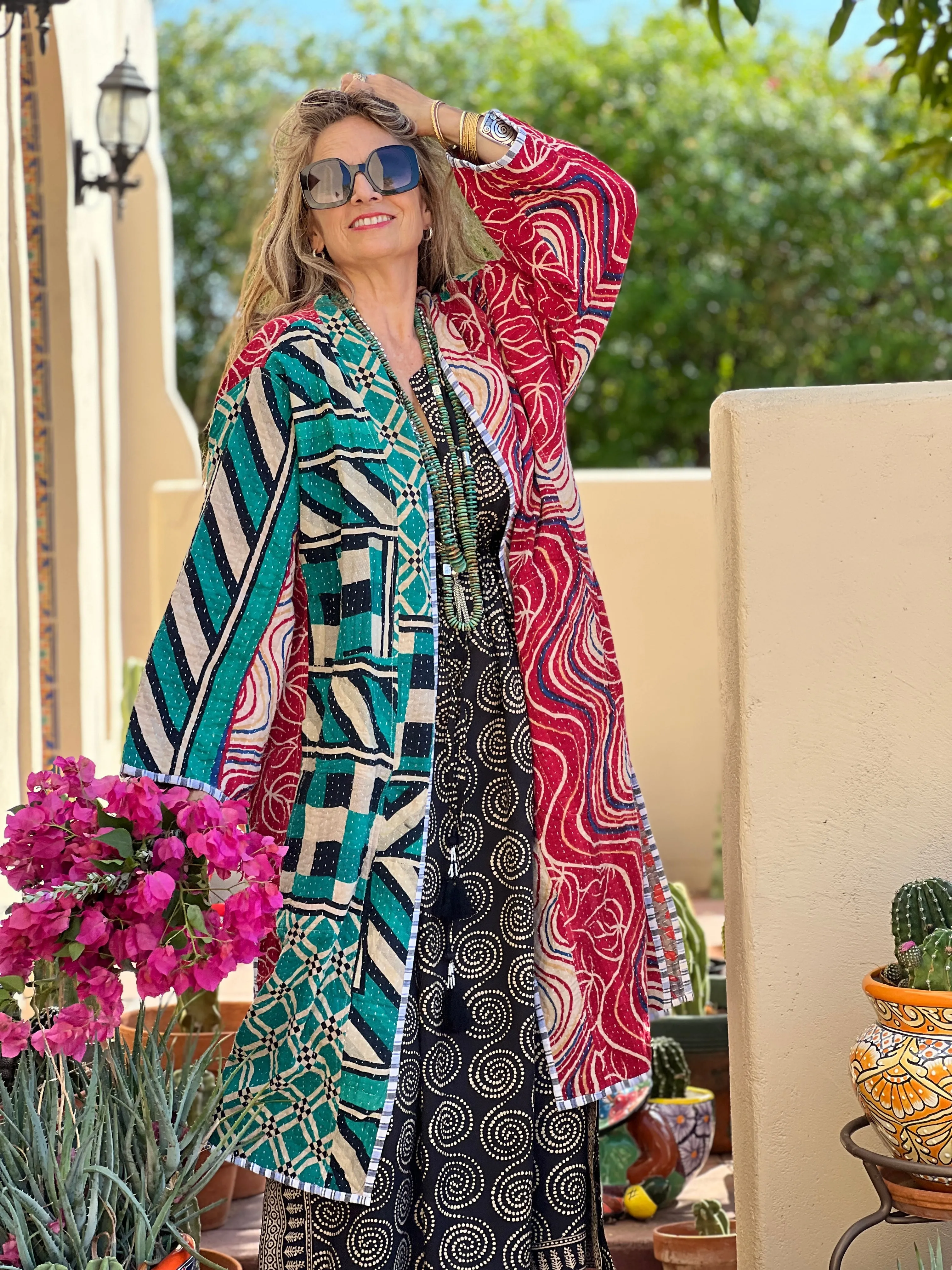 Mara Cotton Vintage Quilted Kantha Coat One of a Kind