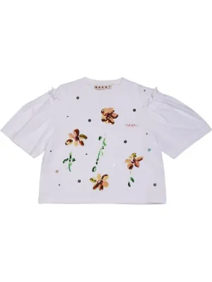 Marni Junior   Cotton jersey cropped t-shirt w/ sequins 