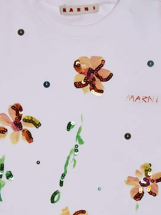 Marni Junior   Cotton jersey cropped t-shirt w/ sequins 