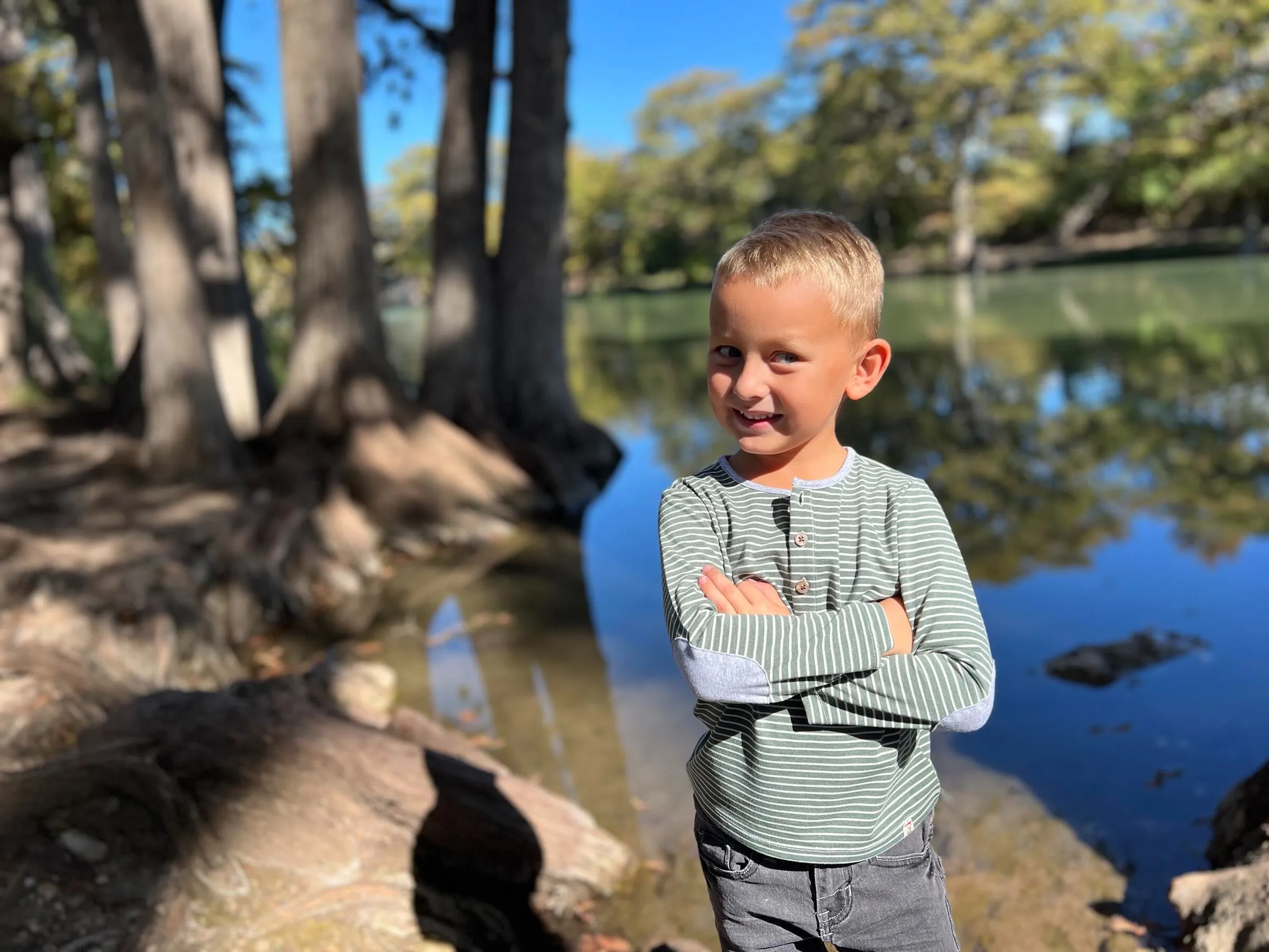 Mascot Henley, Green/White Stripe