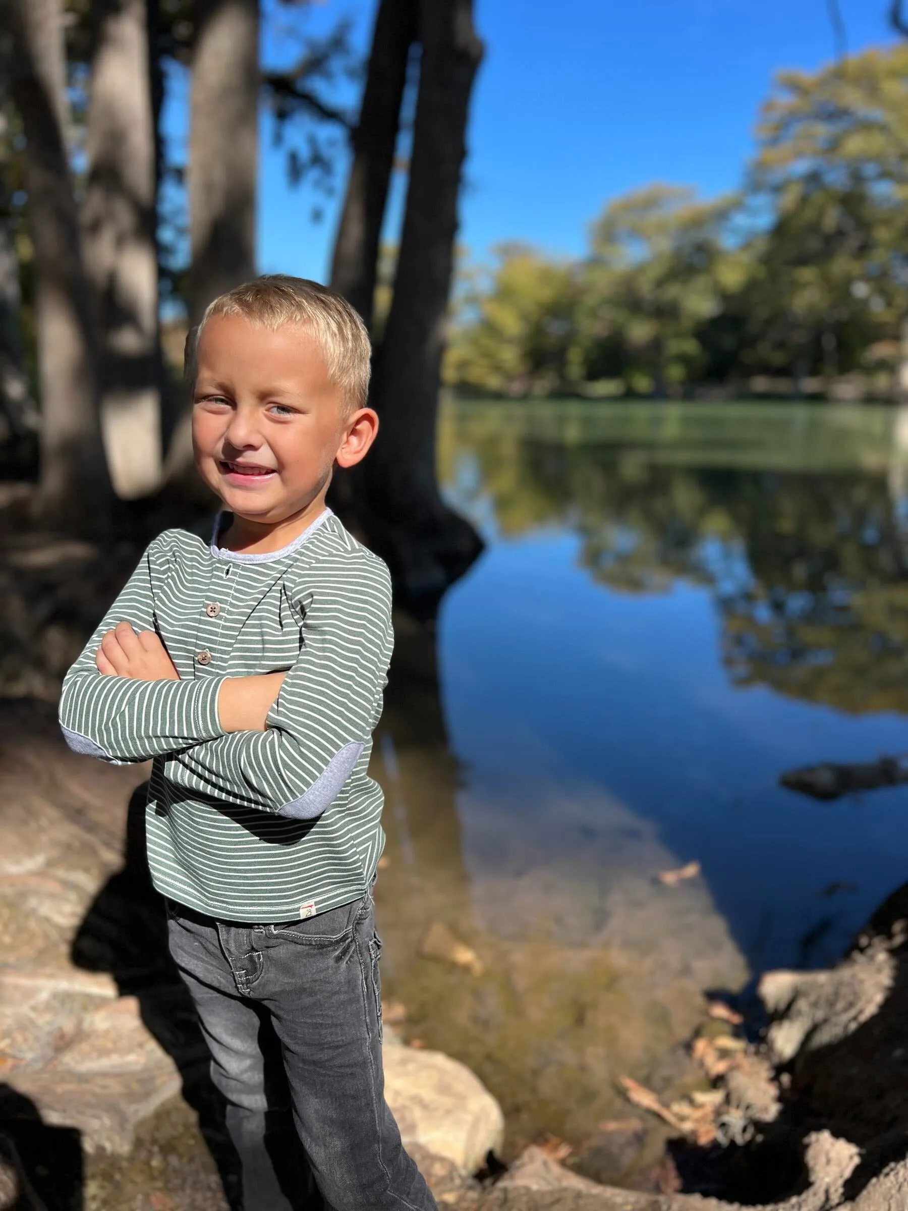 Mascot Henley, Green/White Stripe