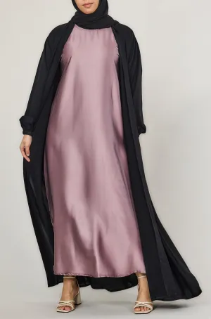 Mauve Short-Sleeved Satin Abaya Slip Dress