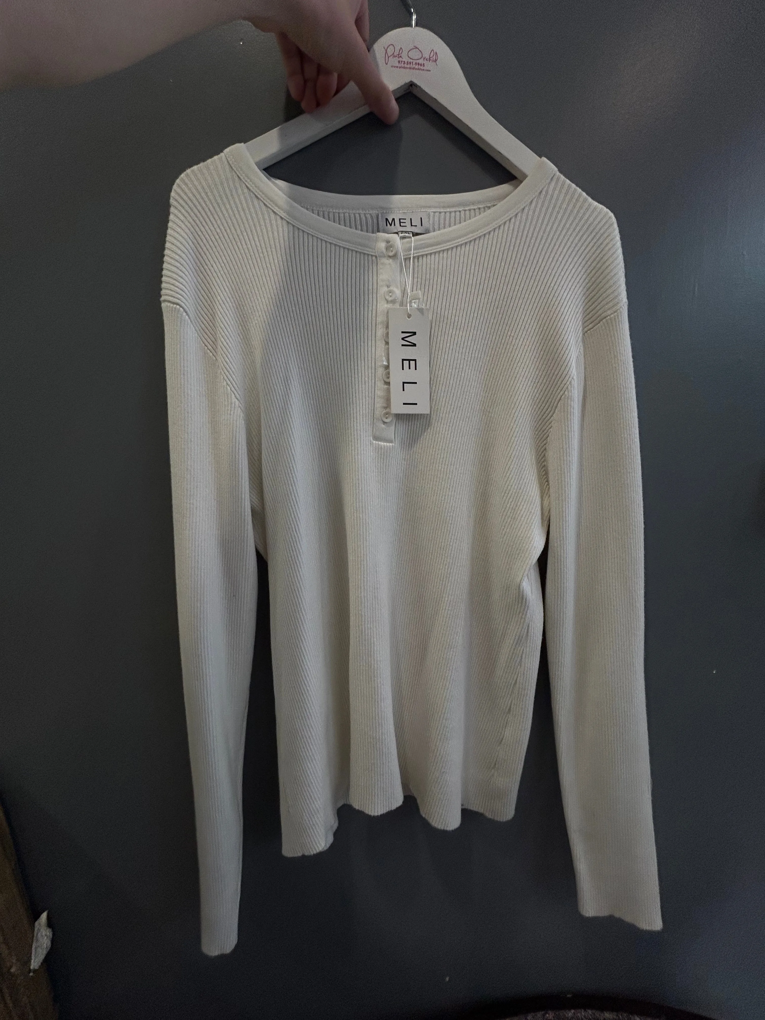 MELI RIBBED HENLEY SWEATER