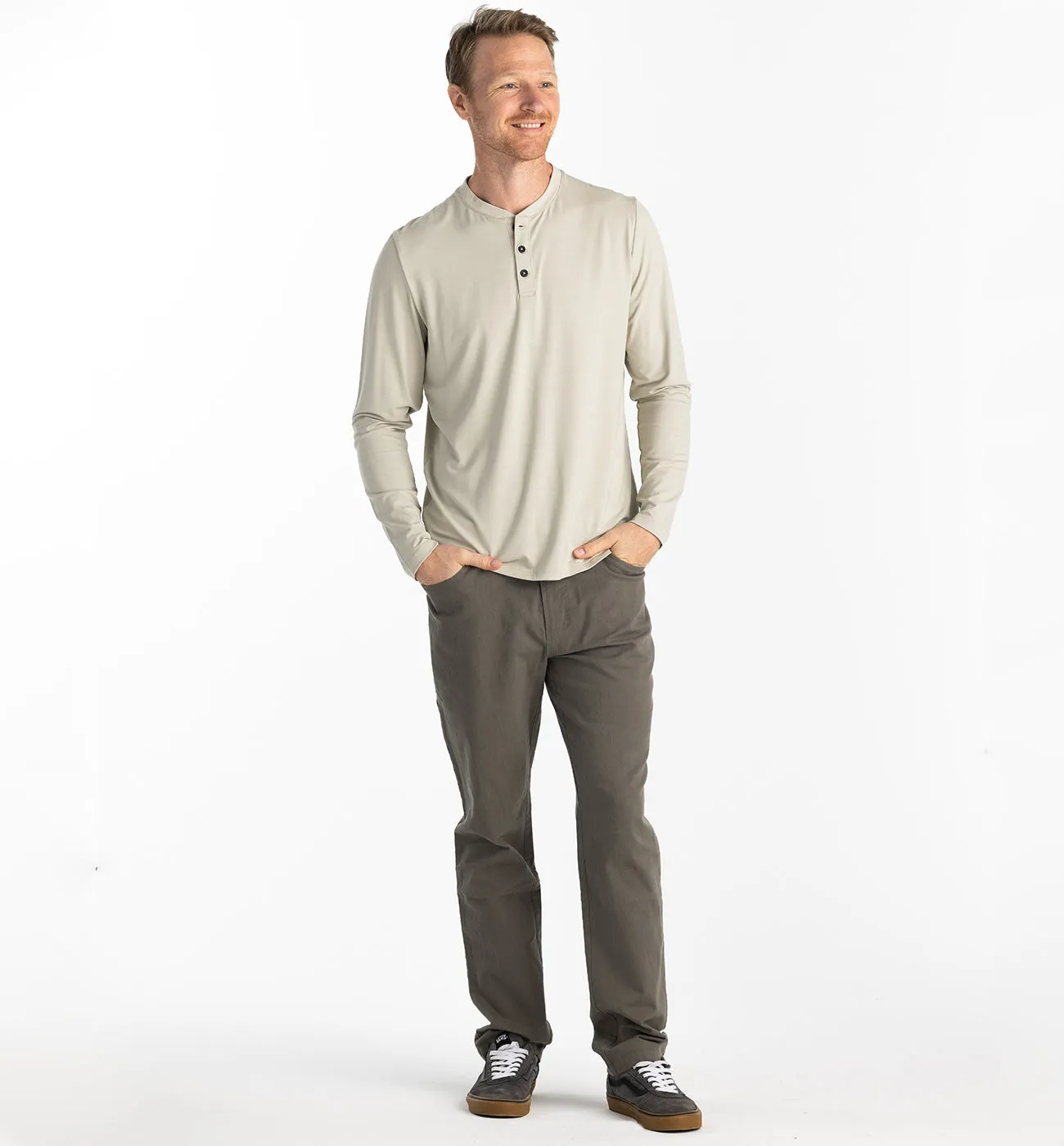 Men's Bamboo Flex Long Sleeve Henley - Sandstone