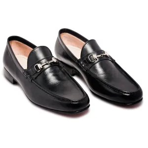 Mens Black Bit Loafers Shoes with Gold Metal Decoration