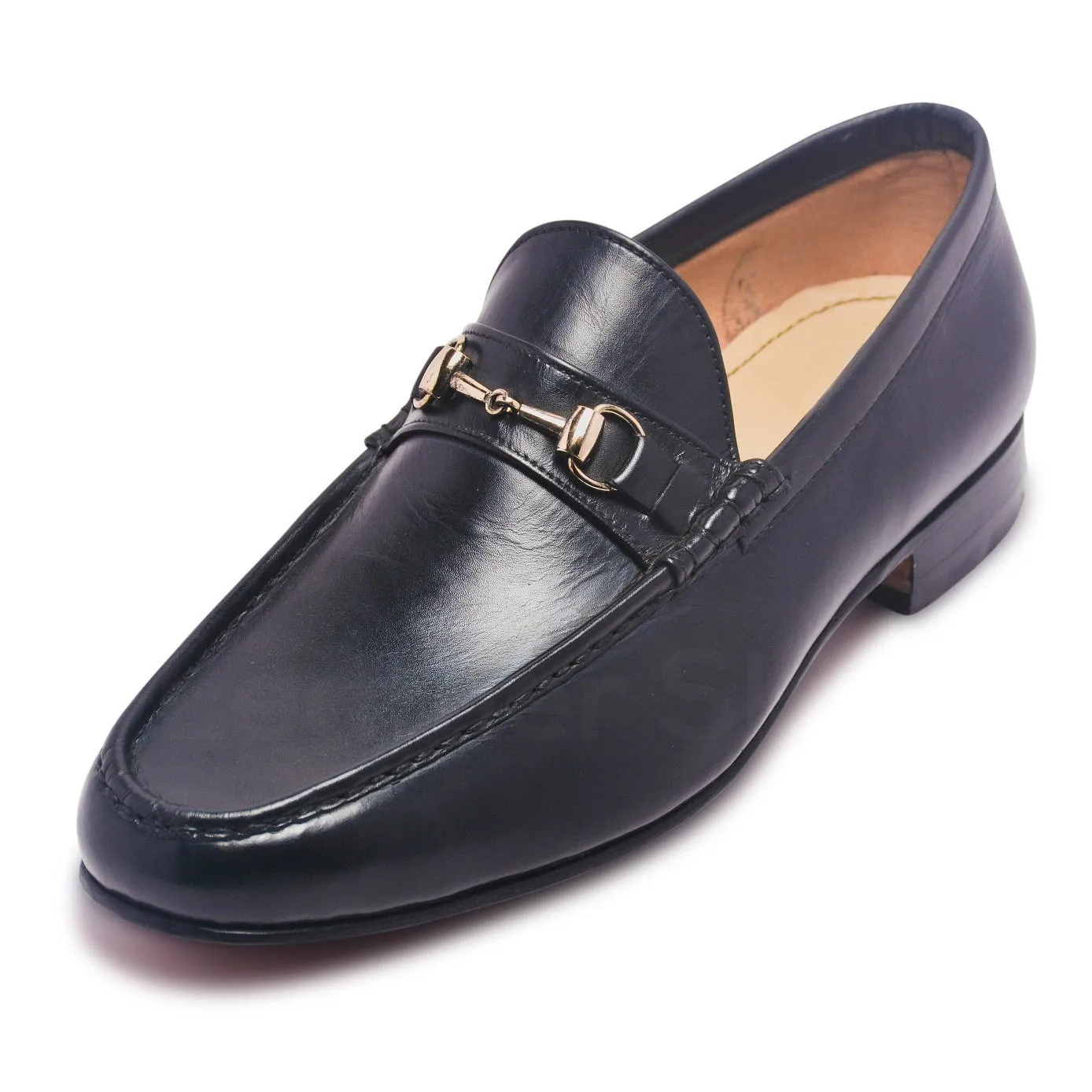 Mens Black Bit Loafers Shoes with Gold Metal Decoration