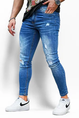 Men's Blue High Waist Ripped Jean