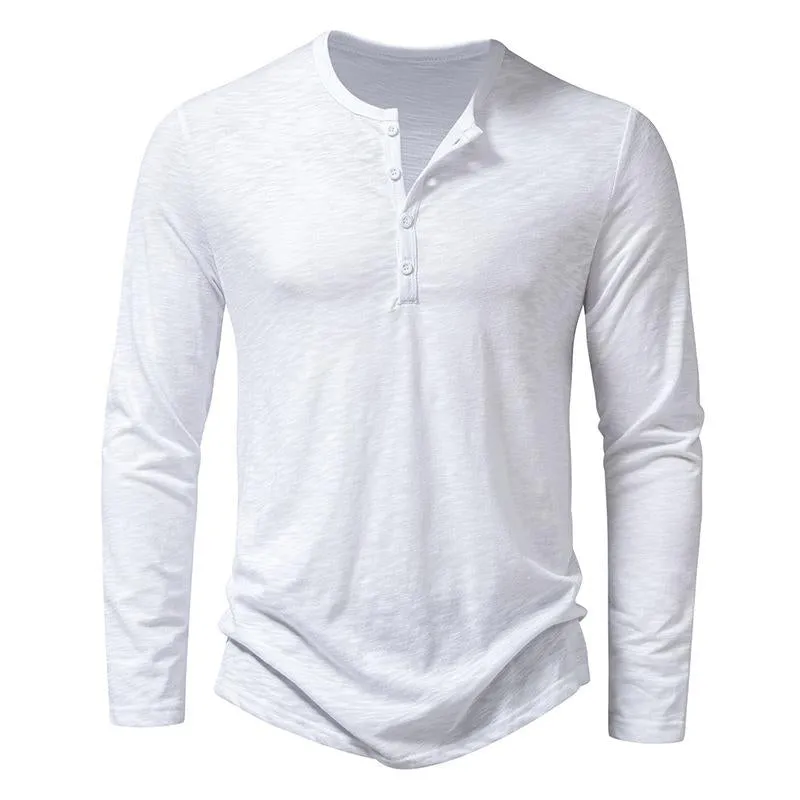 Men's Casual Henley Collar Solid Long Sleeve T-Shirt 22687327Y