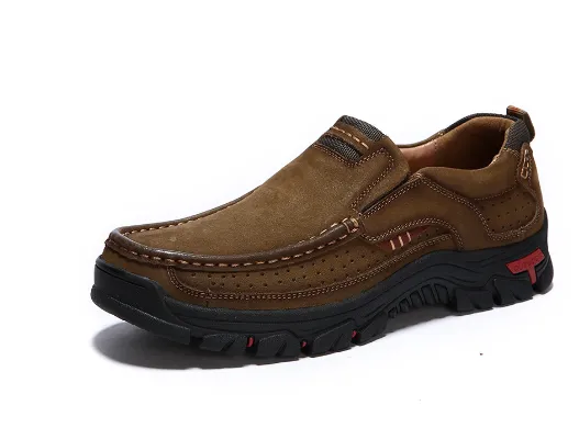 Men's Casual Outdoor Genuine Leather Slip-On Shoes with Rubber Sole