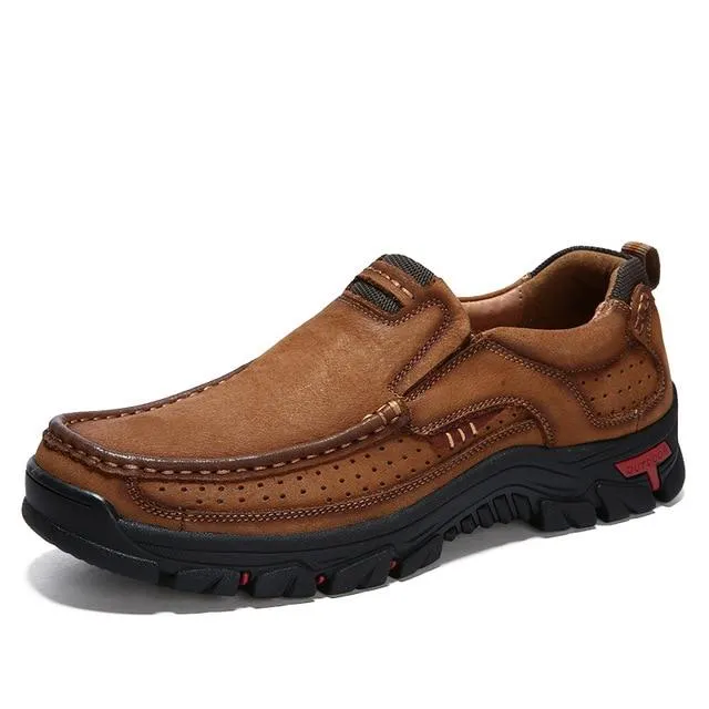 Men's Casual Outdoor Genuine Leather Slip-On Shoes with Rubber Sole