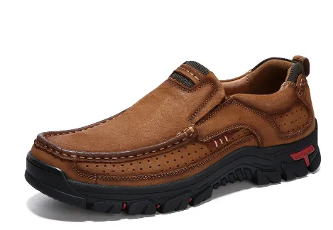 Men's Casual Outdoor Genuine Leather Slip-On Shoes with Rubber Sole