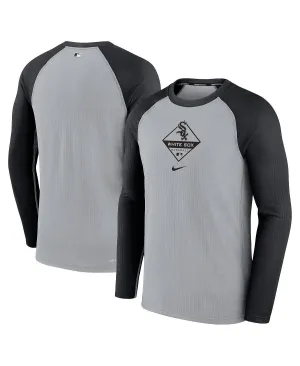 Men's gray black raglan long sleeve t-shirt chicago white sox game authentic collection performance Nike multi