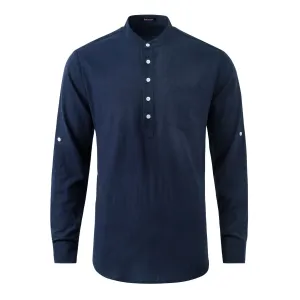 Men‘s Henley Shirt Long Sleeve with Pocket - NAVY BLUE