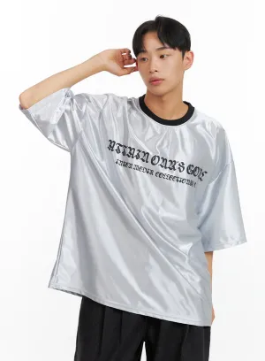 Men's Metallic Lettering T-Shirt IU412