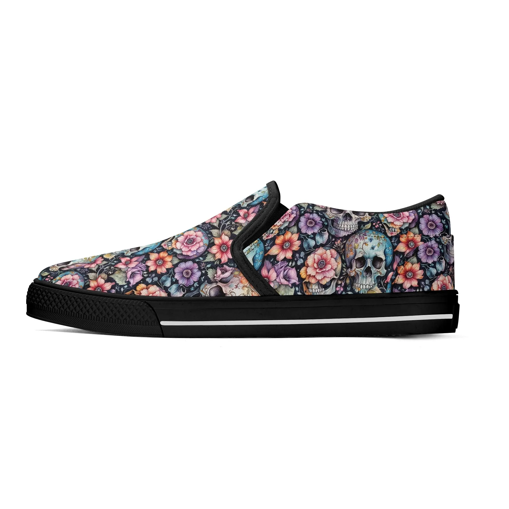 Mens Pastel Floral and Skulls Rubber Slip On Shoes