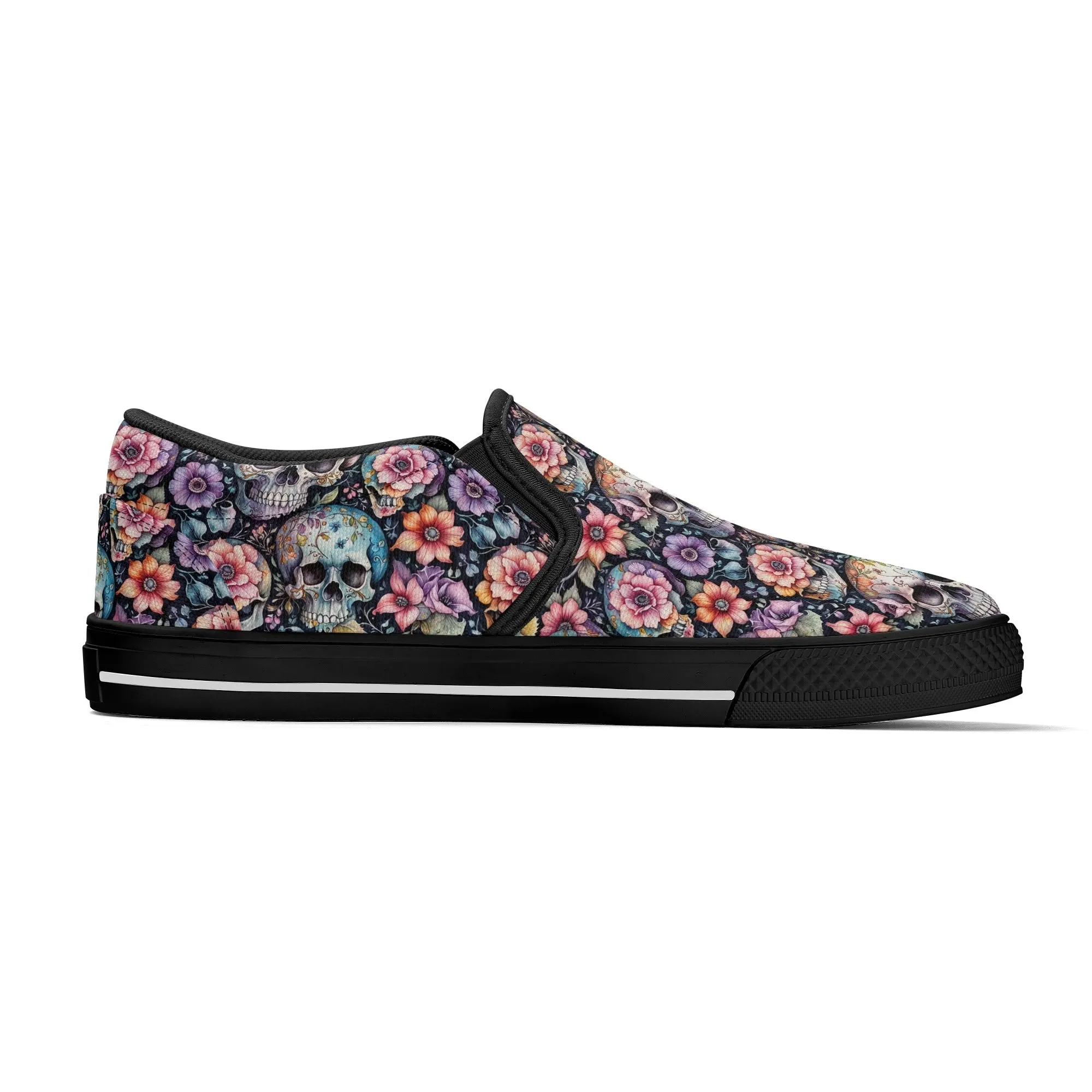 Mens Pastel Floral and Skulls Rubber Slip On Shoes