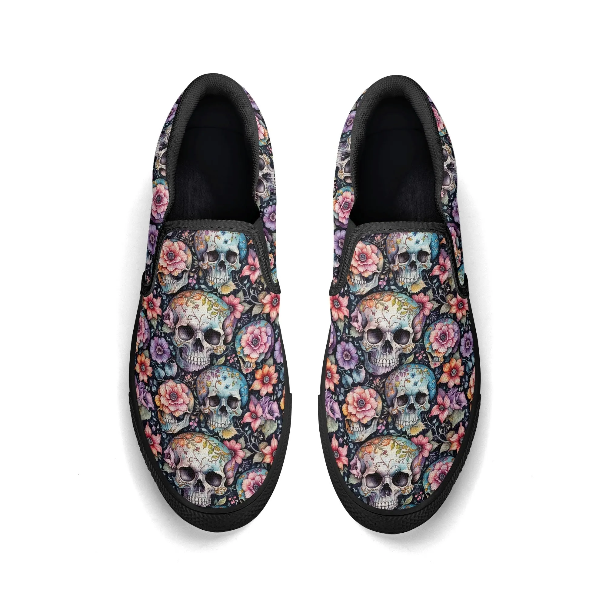 Mens Pastel Floral and Skulls Rubber Slip On Shoes