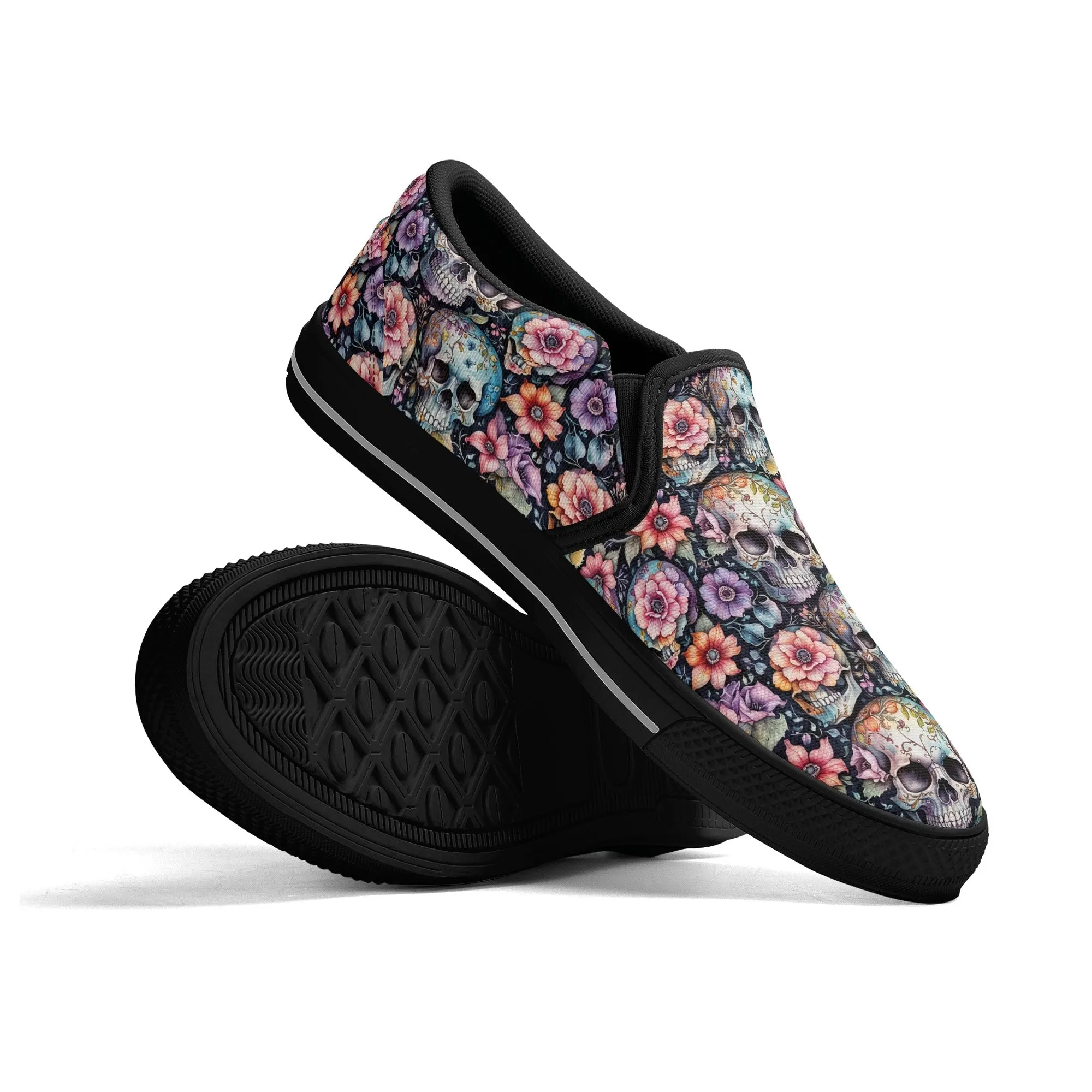 Mens Pastel Floral and Skulls Rubber Slip On Shoes