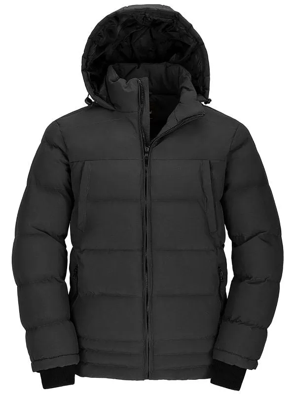 Men's Puffer Coat Insulated Windproof Quilted Jacket With Fixed Hood