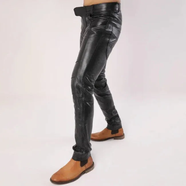 Men's Sheep Leather Pants With Flap Closure