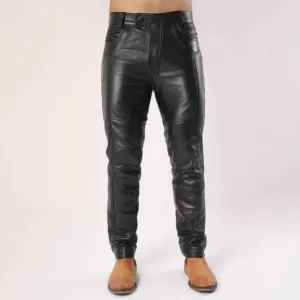 Men's Sheep Leather Pants With Flap Closure