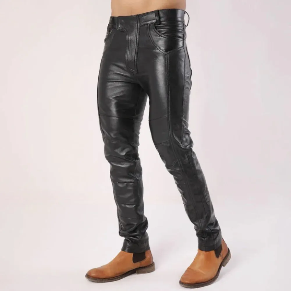 Men's Sheep Leather Pants With Flap Closure