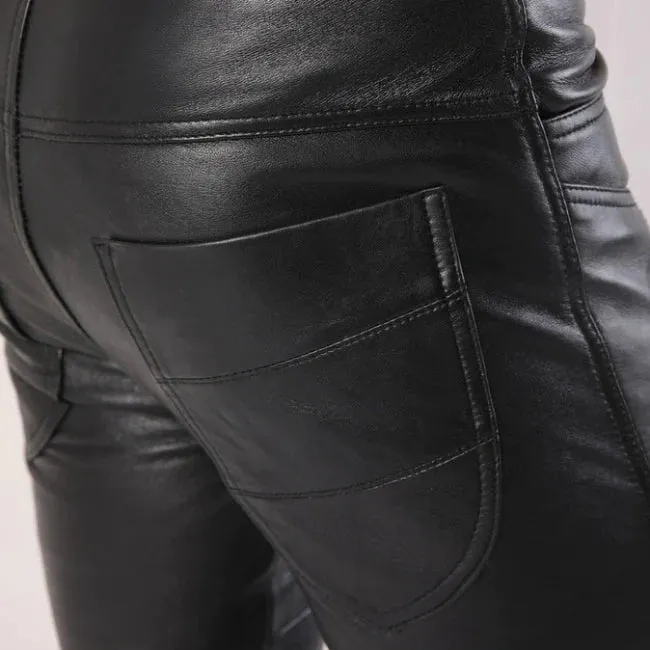 Men's Sheep Leather Pants With Flap Closure