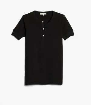 Merz b. Schwanen 207 Short Sleeve Henley - Deep Black