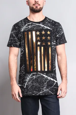 Metallic American Flag Marble Print T-Shirt