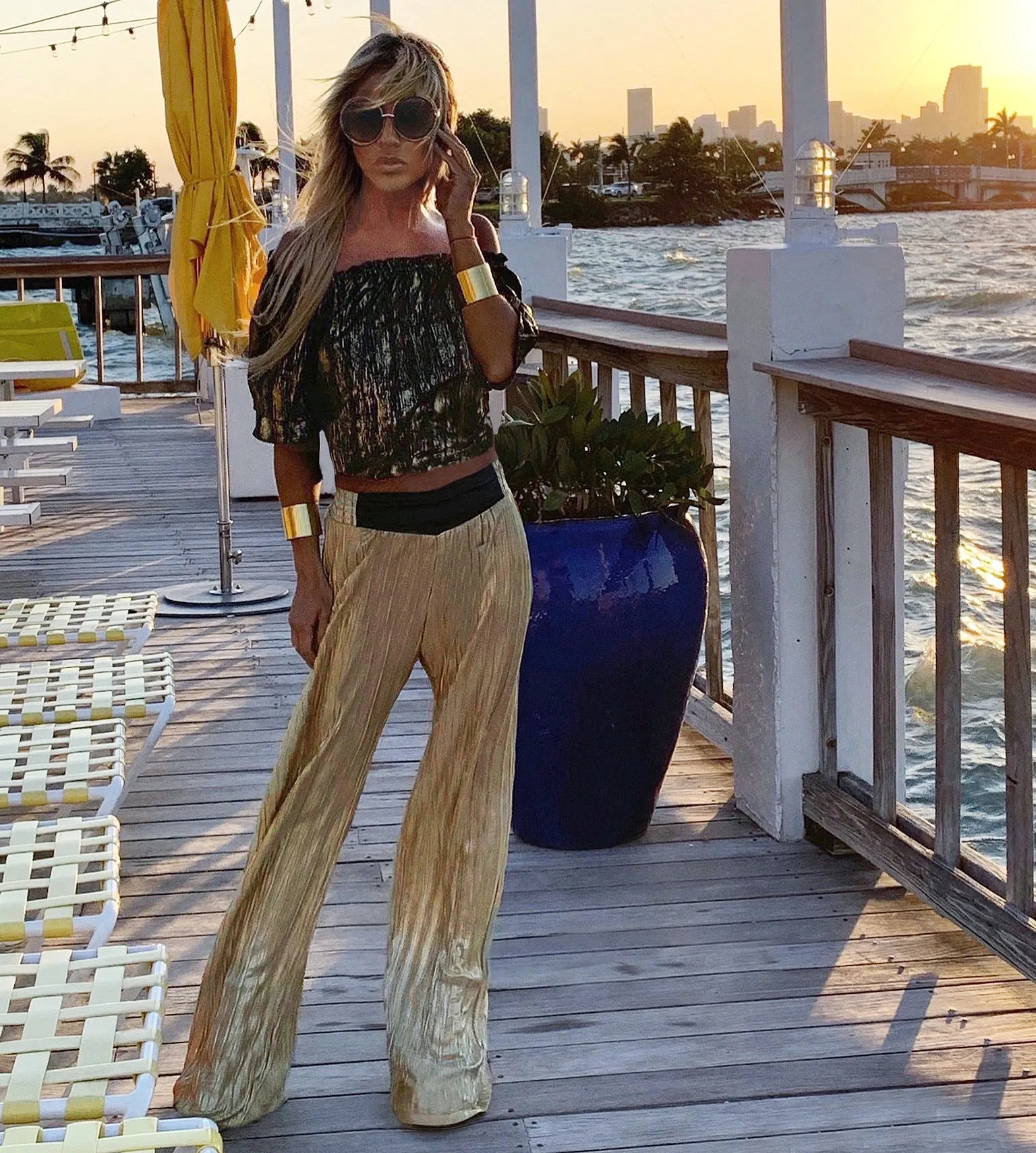 Metallic Black & Gold Off Shoulder Crop Top - The St. Barth