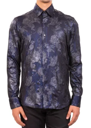 Metallic Blue Roses Jacquard Shirt