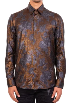 Metallic Brown Roses Jacquard Shirt