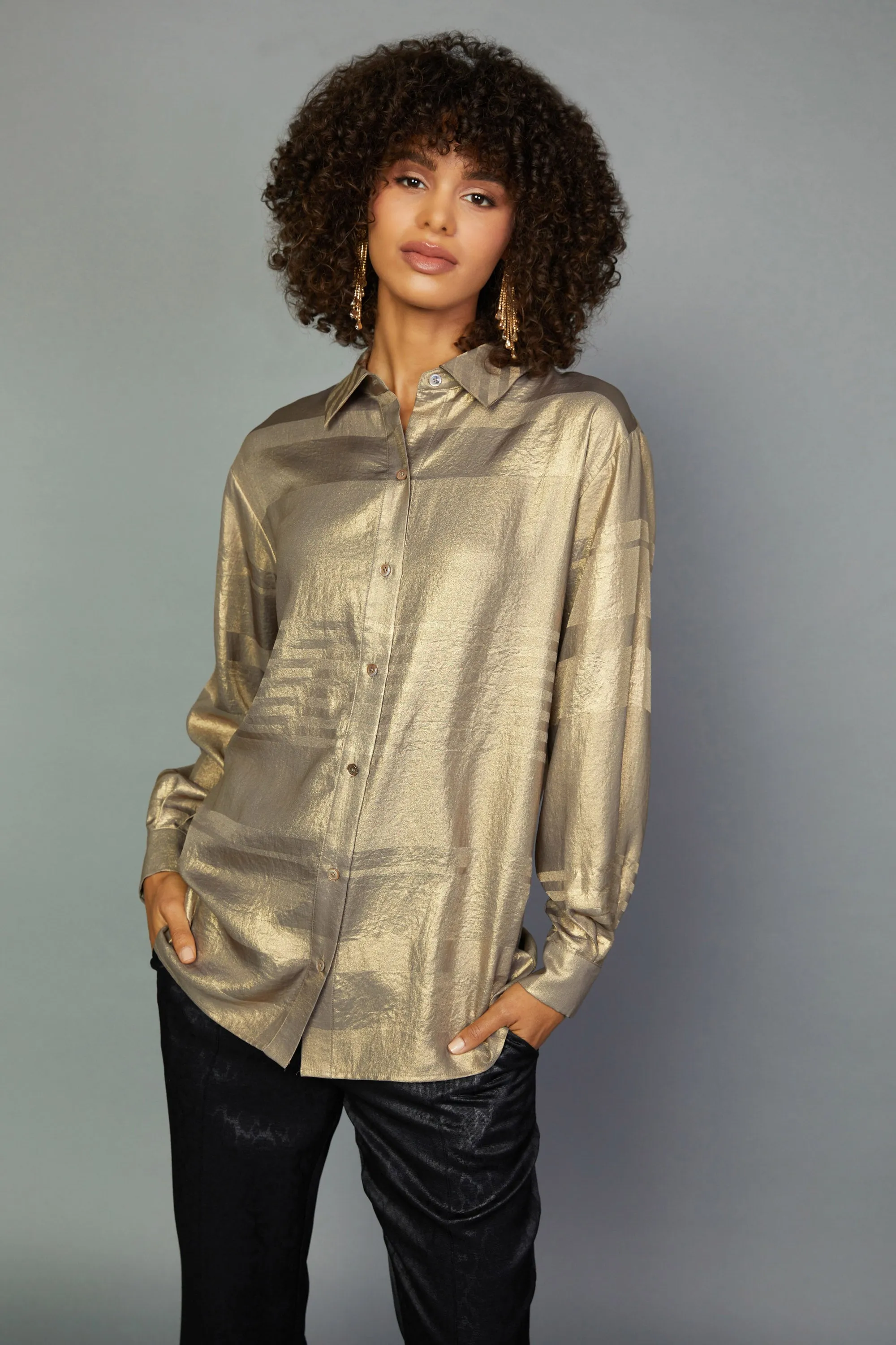 Metallic Button Down Top