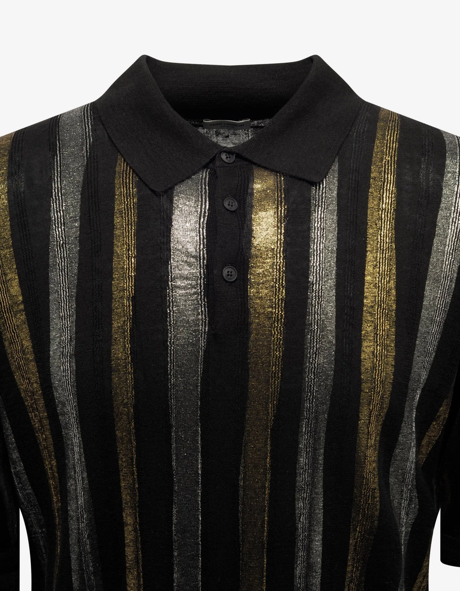 Metallic Stripe Linen-Blend Polo T-Shirt -