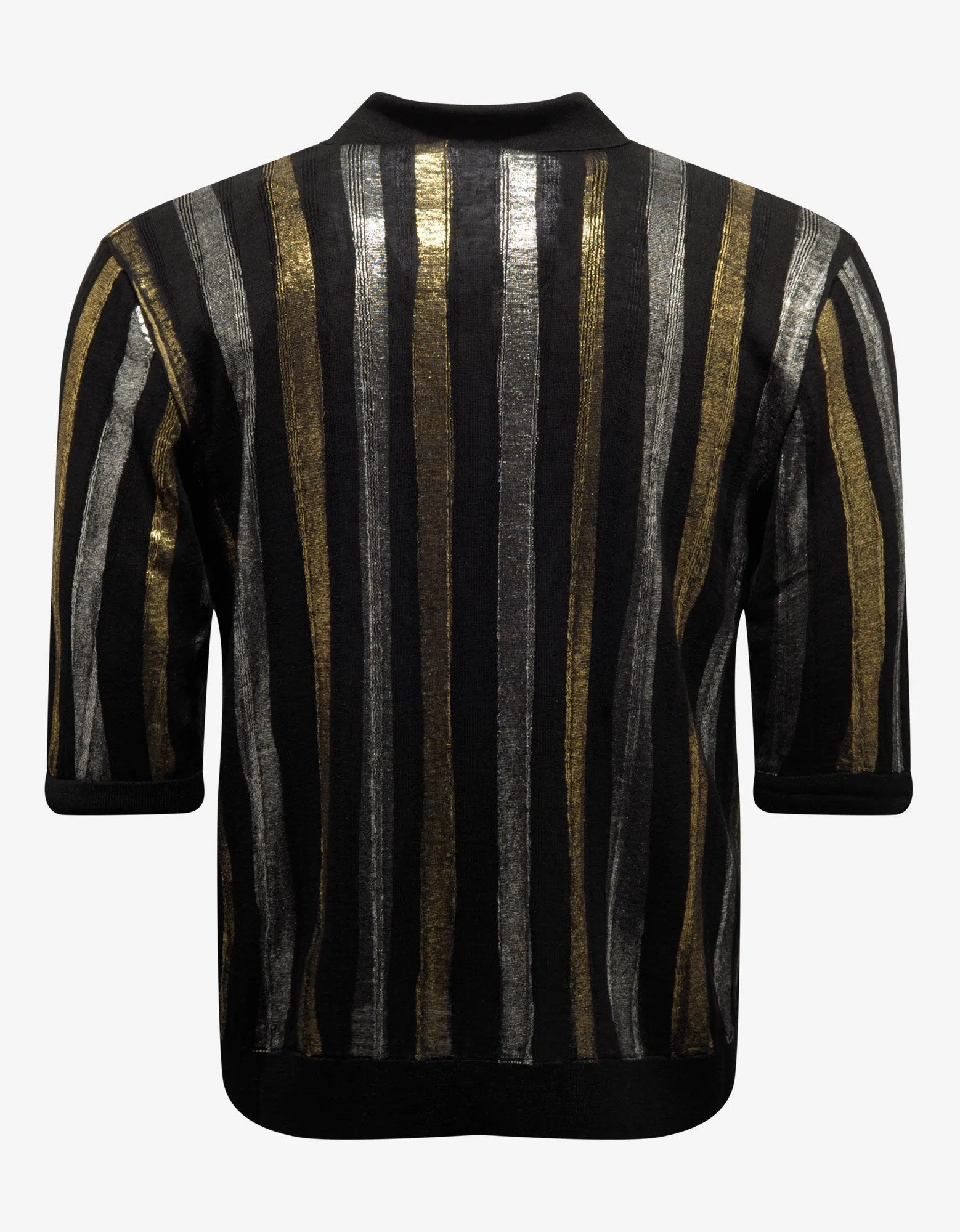 Metallic Stripe Linen-Blend Polo T-Shirt -